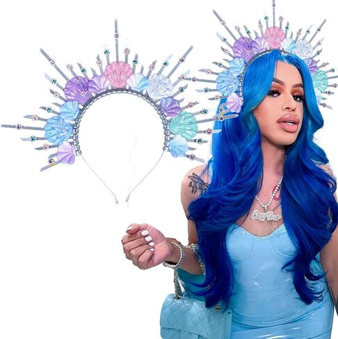 JeVenis Gold Halo Crown Headpiece Mermaid Headband Seashell Crown Spiked Headband Siren Costume Women Halloween Cosplay Renaissance in Saudi Arabia