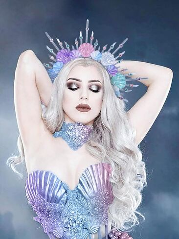 JeVenis Gold Halo Crown Headpiece Mermaid Headband Seashell Crown Spiked Headband Siren Costume Women Halloween Cosplay Renaissance in Saudi Arabia