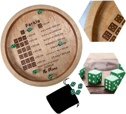 Farkle Dice Tray, Farkle Classic Dice Game with 17.7" Collapsible Wooden Tray and 6 Large 6 Small Wooden Pearl Dice and a Scoreboard Set, Classic Home Game Stand (17.7-inch Bundle) in Kuwait