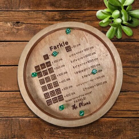 Farkle Dice Tray, Farkle Classic Dice Game with 17.7" Collapsible Wooden Tray and 6 Large 6 Small Wooden Pearl Dice and a Scoreboard Set, Classic Home Game Stand (17.7-inch Bundle) in Kuwait