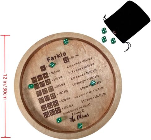 Farkle Dice Tray, Farkle Classic Dice Game with 17.7" Collapsible Wooden Tray and 6 Large 6 Small Wooden Pearl Dice and a Scoreboard Set, Classic Home Game Stand (17.7-inch Bundle) in Kuwait