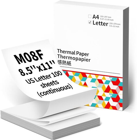 ورق حراري مقاس 8.5 بوصة × 11 بوصة - ورق حراري متعدد الأغراض 200 ورقة، ورق طابعة متوافق مع M08F-Letter، MT800، MT800Q والطابعات المحمولة الأخرى in Kuwait