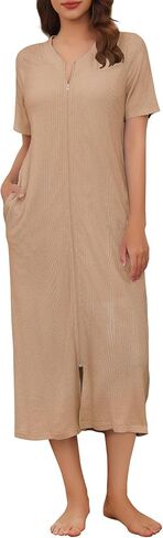 Ekouaer Zip Up Robe for Women Long Housecoat Waffle Knit Bathrobes Cozy Full Length Nightgown with Pockets S-4XL in Saudi Arabia