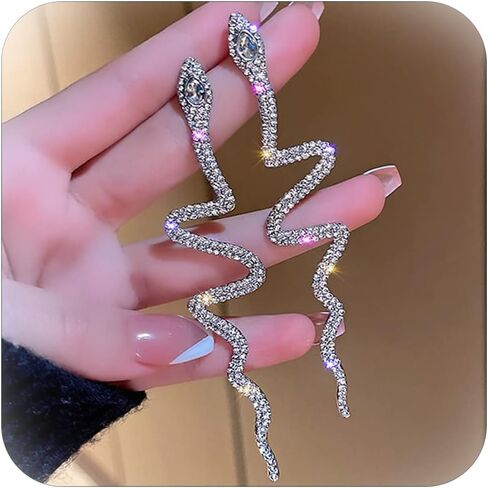 2 قطعة أقراط الأفعى أقراط الأفعى للنساء أقراط مبالغ فيها الفضة المنحنية الأفعى على شكل مجوهرات أحجار الراين القوطية الأذن مجوهرات للنساء الفتيات in Kuwait
