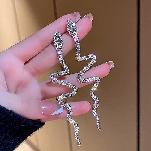 2 قطعة أقراط الأفعى أقراط الأفعى للنساء أقراط مبالغ فيها الفضة المنحنية الأفعى على شكل مجوهرات أحجار الراين القوطية الأذن مجوهرات للنساء الفتيات in Kuwait