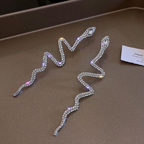 2 قطعة أقراط الأفعى أقراط الأفعى للنساء أقراط مبالغ فيها الفضة المنحنية الأفعى على شكل مجوهرات أحجار الراين القوطية الأذن مجوهرات للنساء الفتيات in Kuwait