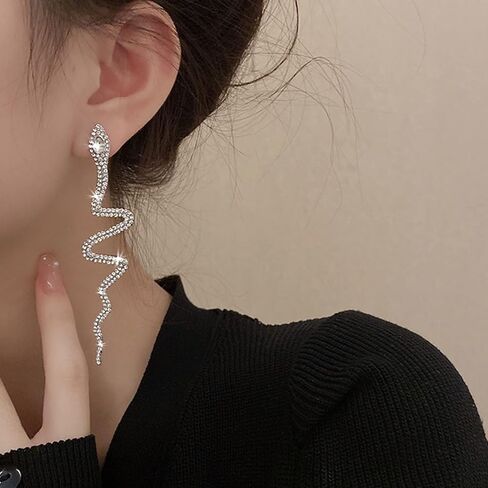 2 قطعة أقراط الأفعى أقراط الأفعى للنساء أقراط مبالغ فيها الفضة المنحنية الأفعى على شكل مجوهرات أحجار الراين القوطية الأذن مجوهرات للنساء الفتيات in Kuwait