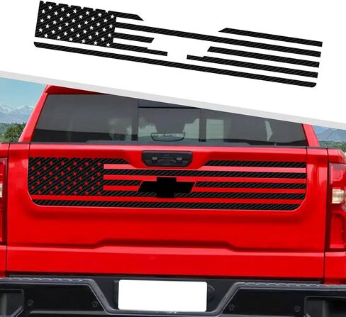 Jimen Fit for Chevrolet Silverado 2019-2024, 1PC American Flag Decal Tailgate Sticker (Carbon Fiber) in Saudi Arabia