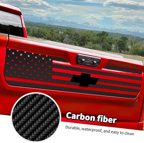 Jimen Fit for Chevrolet Silverado 2019-2024, 1PC American Flag Decal Tailgate Sticker (Carbon Fiber) in Saudi Arabia