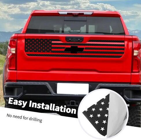Jimen Fit for Chevrolet Silverado 2019-2024, 1PC American Flag Decal Tailgate Sticker (Carbon Fiber) in Saudi Arabia