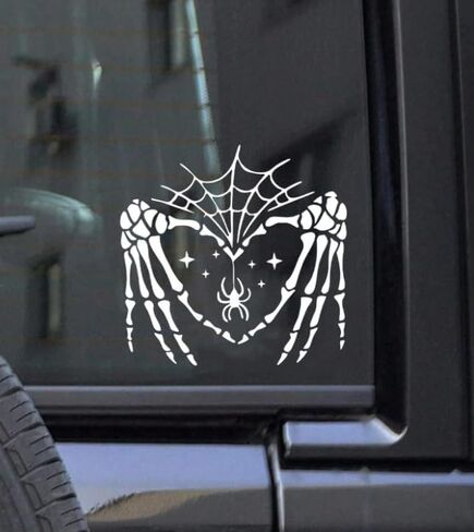 Halloween Spider Web and Love Skull Hand Car Stickers, White Waterproof Cars Decals and Sticker for Bumper Rear Window Laptop, Automotive Decoration Accessories for Women Men in Kuwait