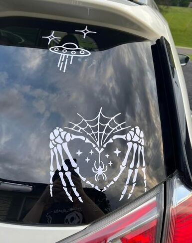 Halloween Spider Web and Love Skull Hand Car Stickers, White Waterproof Cars Decals and Sticker for Bumper Rear Window Laptop, Automotive Decoration Accessories for Women Men in Kuwait