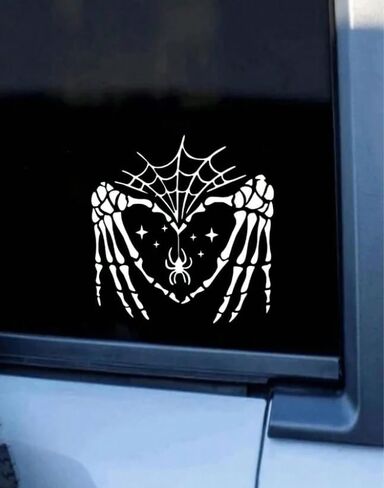 Halloween Spider Web and Love Skull Hand Car Stickers, White Waterproof Cars Decals and Sticker for Bumper Rear Window Laptop, Automotive Decoration Accessories for Women Men in Kuwait