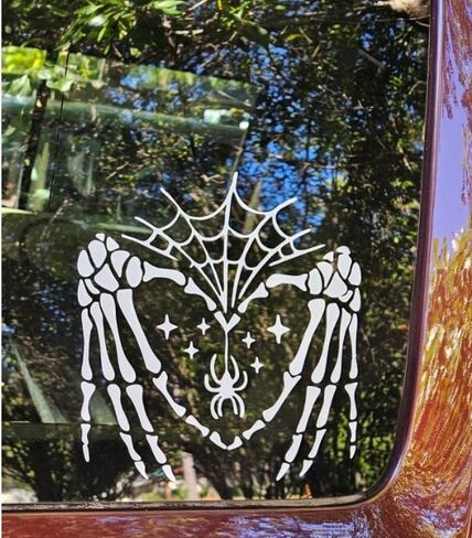 Halloween Spider Web and Love Skull Hand Car Stickers, White Waterproof Cars Decals and Sticker for Bumper Rear Window Laptop, Automotive Decoration Accessories for Women Men in Kuwait