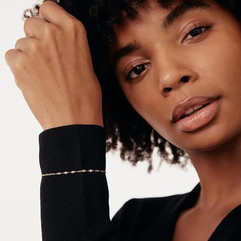 سوار سلسلة مرآة من الذهب الصلب عيار 14 قيراط للنساء | سوار سلسلة مرآة من الذهب الحقيقي عيار 14 قيراط | سوار سلسلة لذيذ | مجوهرات ذهبية عيار 14 قيراط للنساء | هدية لعيد الميلاد، قابلة للتعديل من 6 إلى 7 بوصات in Kuwait