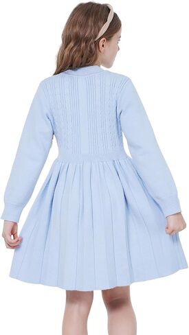 WULFUL Girl's Sweater Dress Long Sleeve Button Pleated Casual Fall Winter Knit Dresses 5-12Y in Saudi Arabia