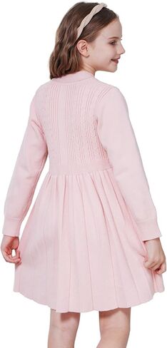 WULFUL Girl's Sweater Dress Long Sleeve Button Pleated Casual Fall Winter Knit Dresses 5-12Y in Kuwait