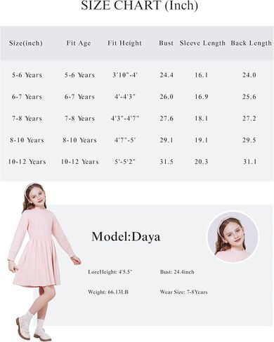WULFUL Girl's Sweater Dress Long Sleeve Button Pleated Casual Fall Winter Knit Dresses 5-12Y in Kuwait