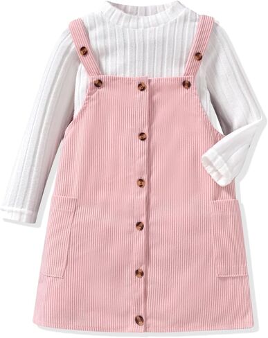 HINTINA Toddler Little Girl Corduroy Button Down Overall Dress Set 2-7Y in Kuwait