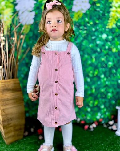 HINTINA Toddler Little Girl Corduroy Button Down Overall Dress Set 2-7Y in Kuwait