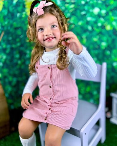 HINTINA Toddler Little Girl Corduroy Button Down Overall Dress Set 2-7Y in Kuwait