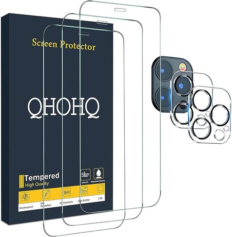 QHOHQ 3 Pack Screen Protector for iPhone 12 Pro 6.1 Inch with 2 Pack Tempered Glass Camera Lens Protector, Ultra HD, 9H Hardness, Scratch Resistant, Easy Install - case Friendly in Saudi Arabia