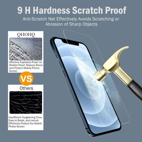 QHOHQ 3 Pack Screen Protector for iPhone 12 Pro 6.1 Inch with 2 Pack Tempered Glass Camera Lens Protector, Ultra HD, 9H Hardness, Scratch Resistant, Easy Install - case Friendly in Saudi Arabia