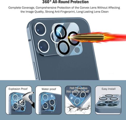 QHOHQ 3 Pack Screen Protector for iPhone 12 Pro 6.1 Inch with 2 Pack Tempered Glass Camera Lens Protector, Ultra HD, 9H Hardness, Scratch Resistant, Easy Install - case Friendly in Saudi Arabia