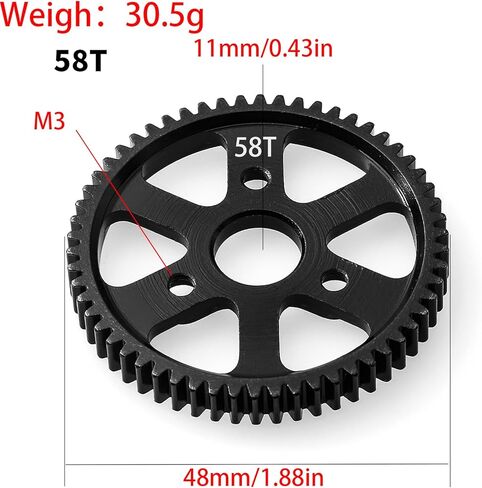 32P Spur Gear, 58T 0.8 Metric Pitch, Compatible with 32P, Hardened Steel 58 Tooth 0.8M Spur Main Gear for 1/10 TRAXXAS Ford Rustler Slash Stampede 4X4 Summit T-Maxx E-REVO Jato Arrma, Replace #3958 in Kuwait
