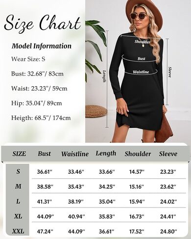 Ficerd Women's Long Sleeve Dresses, Fall Casual Crew Neck Mini Dress Knit Loose Cozy Dress Above Knee Dress with Pockets in Saudi Arabia