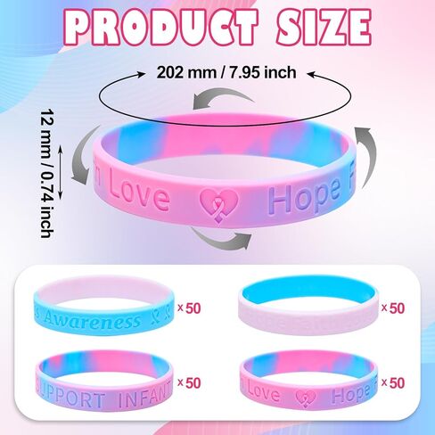 200 قطعة من Cunno أدعم أساور المعصم للتوعية بفقدان الرضع باللونين الوردي والأزرق للتوعية بشريط من السيليكون للنساء أثناء الحمل وشهر التوعية بفقدان الرضع والأطفال لوازم المجتمع in Kuwait