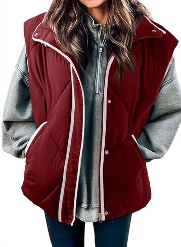 SHEWIN Puffer Vest Causal Sleeveless Quilted Jackets Zip Up Outerwear Vests Womens Fall Fashion 2024 in Kuwait