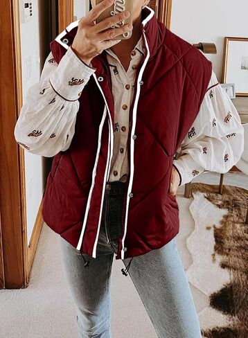 SHEWIN Puffer Vest Causal Sleeveless Quilted Jackets Zip Up Outerwear Vests Womens Fall Fashion 2024 in Kuwait