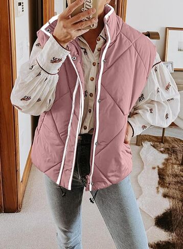 SHEWIN Puffer Vest Causal Sleeveless Quilted Jackets Zip Up Outerwear Vests Womens Fall Fashion 2024 in Kuwait