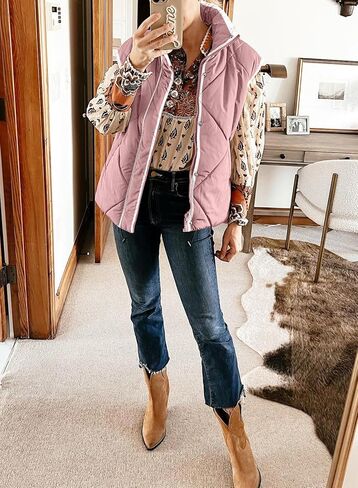 SHEWIN Puffer Vest Causal Sleeveless Quilted Jackets Zip Up Outerwear Vests Womens Fall Fashion 2024 in Kuwait