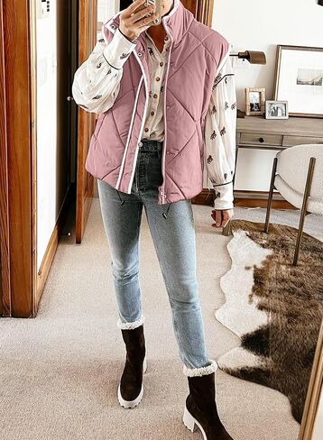 SHEWIN Puffer Vest Causal Sleeveless Quilted Jackets Zip Up Outerwear Vests Womens Fall Fashion 2024 in Kuwait