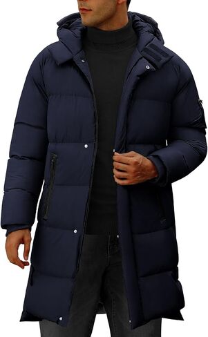 HEEKPEK Men's Hood Puffy Quilted Jacket Winter Warm Long Puffer Coat Windproof Full Zip Thicken Outerwear with 4 Pockets in Saudi Arabia