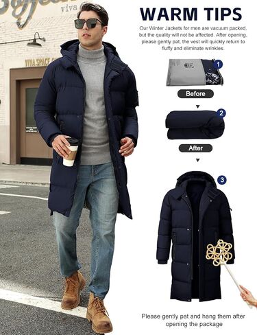 HEEKPEK Men's Hood Puffy Quilted Jacket Winter Warm Long Puffer Coat Windproof Full Zip Thicken Outerwear with 4 Pockets in Saudi Arabia