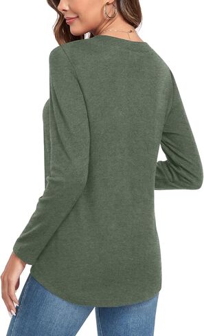 Aodemo Womens Fall Henley Tops Notch V Neck Tunic Button Up Shirt Long Sleeve Loose Blouse Winter Dressy Sweatshirt in Saudi Arabia