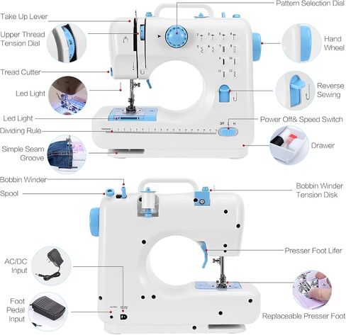yookee home Sewing Machine for Beginners Compact Sewing Machine with Accessories Kit Easy to Use Portable Sewing Machine for Adults and Kids, Home, Travel, Clothing Repair and Sewing Crafts in Saudi Arabia