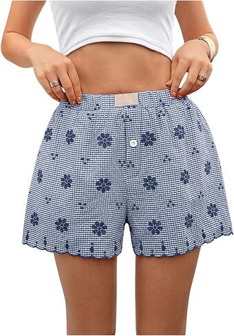 Verdusa Women's Floral Embroidery Elastic High Waist Scalloped Shorts in Kuwait