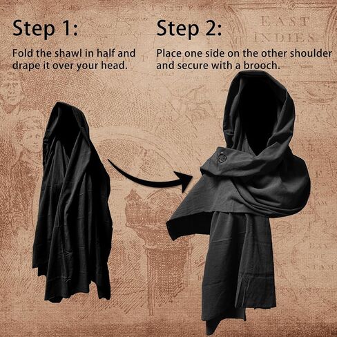 Medieval Shawl Pirate Scarf with Pin, Post Apocalyptic Shaman Cowl Hood Retro Viking Bandana, Renaissance Costume in Kuwait