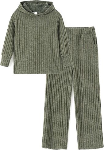 PATAPT Girls Clothing Set Fall Knit Long Sleeve Hoodie Sweatshirt and Wide Leg Pants Slouchy Casual Outfits 5-14T in Saudi Arabia