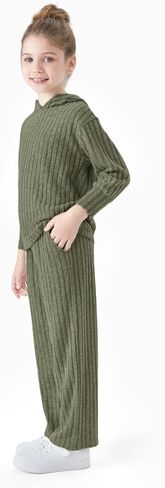PATAPT Girls Clothing Set Fall Knit Long Sleeve Hoodie Sweatshirt and Wide Leg Pants Slouchy Casual Outfits 5-14T in Saudi Arabia