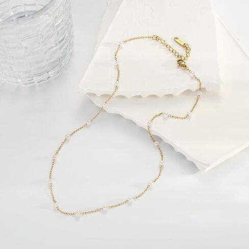 Gold Cross Women's Necklace 18K Gold Plated Stainless Steel Handmade Pearl Necklace Gold Paperclip Necklace, Fashion Jewelry Gifts in Saudi Arabia