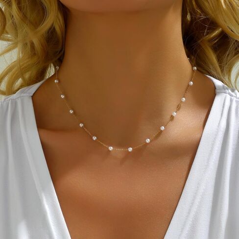Gold Cross Women's Necklace 18K Gold Plated Stainless Steel Handmade Pearl Necklace Gold Paperclip Necklace, Fashion Jewelry Gifts in Saudi Arabia