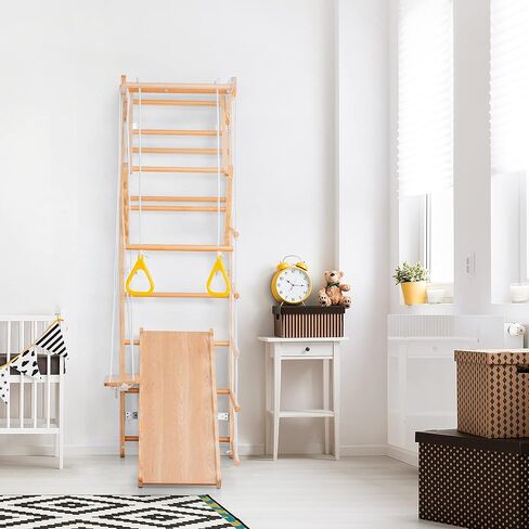 ألعاب تسلق للأطفال الصغار في الأماكن المغلقة، ألعاب تسلق 7 في 1 مع منحدر، أرجوحة، منزلق، حلقات، مجموعة ألعاب تسلق خشبية مثبتة على جدار السلم للأولاد والبنات in Kuwait