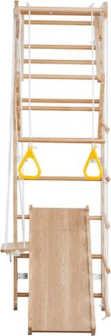 ألعاب تسلق للأطفال الصغار في الأماكن المغلقة، ألعاب تسلق 7 في 1 مع منحدر، أرجوحة، منزلق، حلقات، مجموعة ألعاب تسلق خشبية مثبتة على جدار السلم للأولاد والبنات in Kuwait