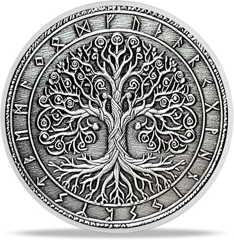 Viking Ship & Tree of Life Medallion Set | Norse Mythology Commemorative Coin with Capsule, Display Stand & Card | Faith-Inspired Gifts for Spirit of Adventure and Exploration for Men & Women in Kuwait