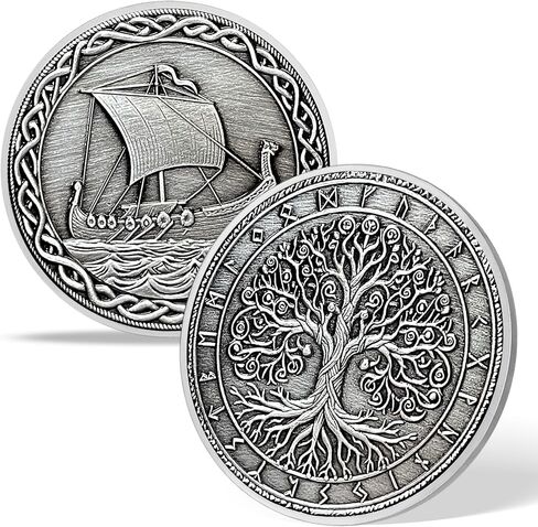 Viking Ship & Tree of Life Medallion Set | Norse Mythology Commemorative Coin with Capsule, Display Stand & Card | Faith-Inspired Gifts for Spirit of Adventure and Exploration for Men & Women in Kuwait